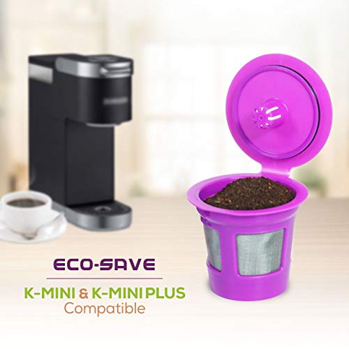 ECO-Save Reusable K-Cup Coffee Pod Filters | Refillable Capsules with Built-In, Integrated Mesh Strainer, 4-Pack