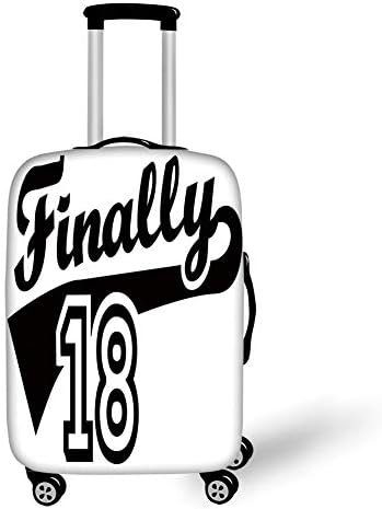 Travel Luggage Cover Suitcase Protector,18th Birthday Decoration,Finally Eighteen Quote Basketball Logo Icon Seemed Image,Black and White,for TravelXL 29.9x39.7Inch