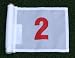 Red Numbered #2 printed on a solid White Jr. (8" L x 6" H) 400 Denier Pin Marker Flag For Golf & Putting Green Applications