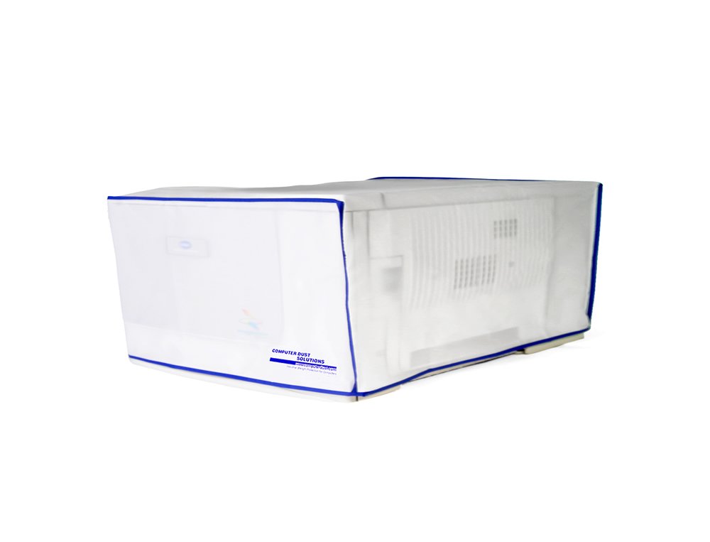 Computer Dust Solutions Printer Dust Cover, Covers Inkjet or Laser Printers, Silky Smooth Antistatic Vinyl, Translucent Coconut Cream Color with Blue Trim, Several, (20W x8H x16D)