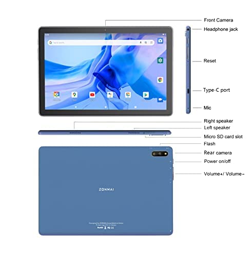 ZONMAI Tablet 10 Inch Android 10 5G WiFi, 2 in 1 Tablets with 1.6GHz Quad-Core Processor, 4GB RAM 64GB ROM, 10.1\'\' 1280x800 IPS HD Display, 8MP Camera, Bluetooth Keyboard Tablet PC