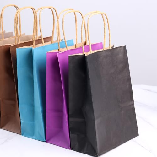 Koogel 24 Stück Papiertüten, Kraftpapiertüten mit Henkel Geschenktüten Morandi-Farbe für Einkaufen Hochzeiten Verpackungen Partys Geburtstag Weihnachten Bunt