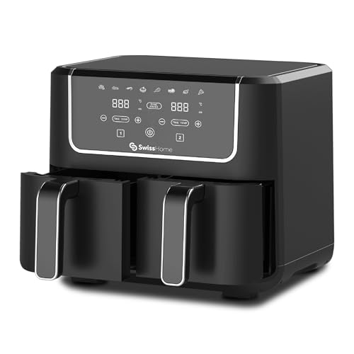 DARK - Luftfritteuse 2100W - 2 Töpfe 3L - 8 Funktionen - LED-Touchscreen - Antihaftbeschichtung - Dörr- und Aufwärmfunktion - Einfache Reinigung