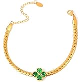 Kokoma Four Clover Leaf Bracelet Stainless Steel Geometry Heart Irish Lucky Link Chain Emerald Cubic Zirconia Flower Leaves Bracelets Jewelry for Women