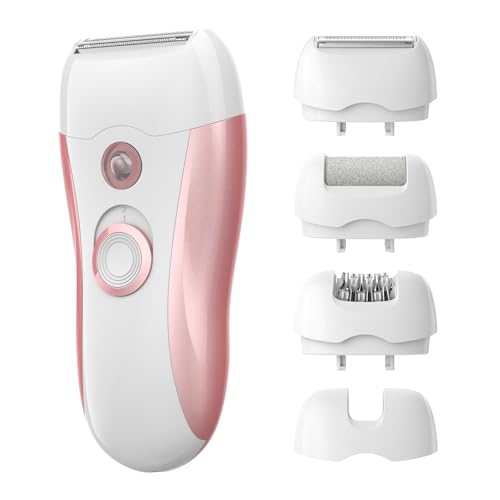 GOKOCO Aparelho Depilador Elétrico 3 em 1, 3 Cabeças Substituíveis, Recarregável, Uso Sem Dor para Pernas, Axilas, Corpo Inteiro, Viagem, GF1079, Rosa