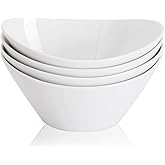Buyajuju Porcelain Salad Bowls, 38 Ounce pasta bowls set of 4, 8 inch White serving bowls for cereal, soup, ramen, snacks, rice, Oven Dishwasher Safe