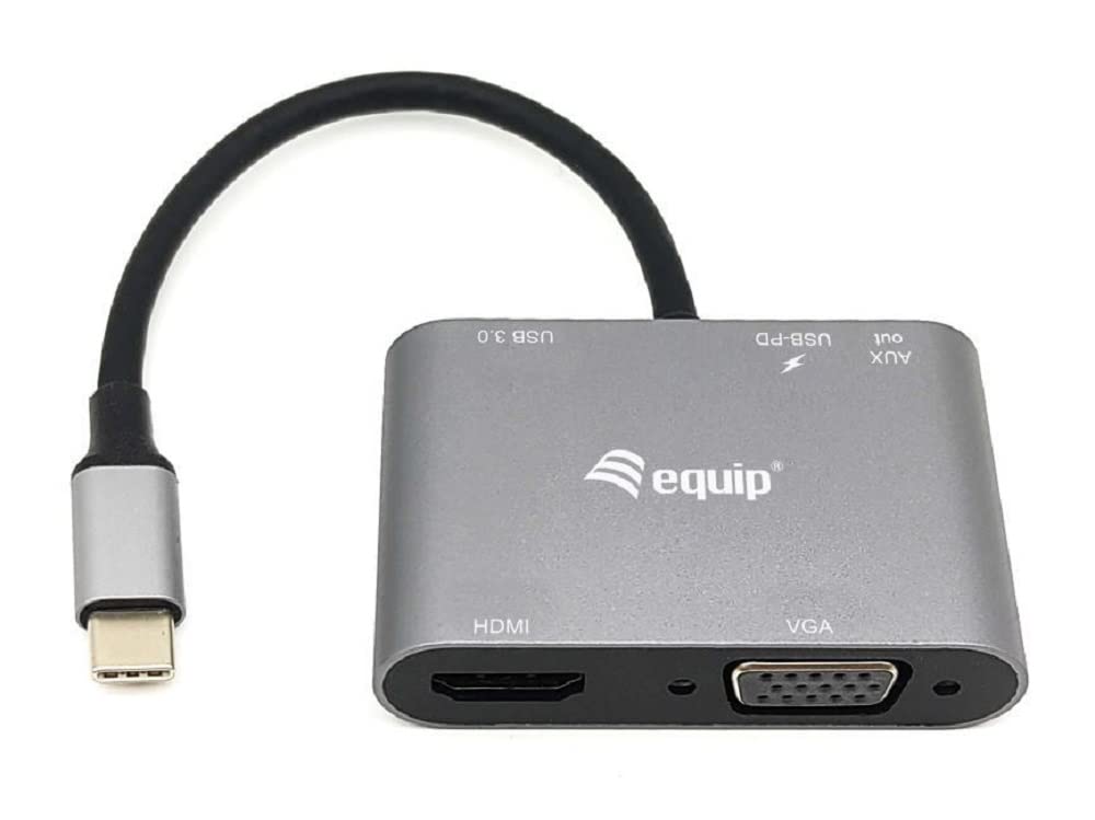 Equip 133483 USB-C Multifunction Adapter 5-in-1 USB-C to HDMI/VGA/USB 3.0/AUX/USB-C PD Multiport Adapter