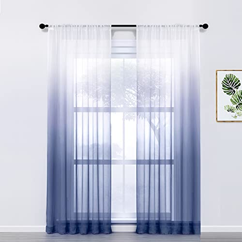 CUTEWIND Navy Blue Ombre Sheer Window Curtains for Bedroom 95 Inch