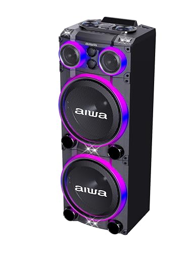 Aiwa Bocina Torre AWPOC15 Bluetooth 5.3 240W RMS 4000W PMPO con Luces LED, USB, AUX, RCA, Entradas para Micrófono, Ecualizador, Sonido Potente Ideal para Fiestas y Eventos Color Negro