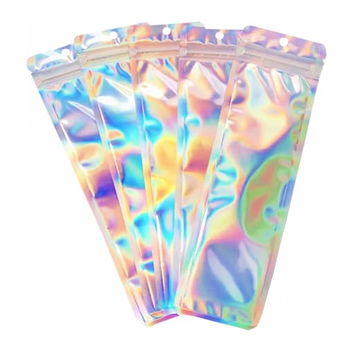 100pcs Pen Bags Holographic Ziplock Packaging Storage Bag Pen Packaging Bags for Small Business-2.4x9 inch Resealable Smell Proof Storage Bags for Packaging Lipgloss,Jewelry,Cosmetic,Candy