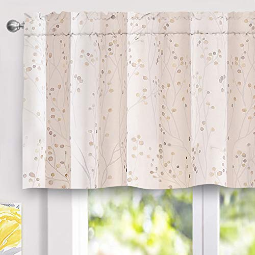 DriftAway Harper Ink Floral Pattern Window Treatment Valance Curtain Living Room Bedroom Dining Room Rod Pocket 52 Inch by 24 Inch Plus 2 Inch Header Watercolor Painting Beige