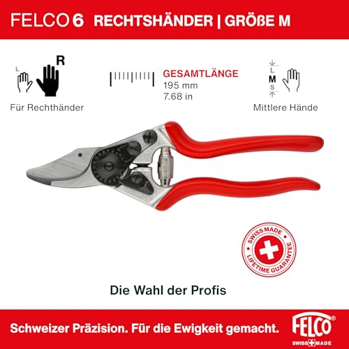 FELCO 6 kompakte Bypass-Baum-, Reb- und Gartenschere für mittelgroße Hände, für Rechtshänder, gehärtete Stahlklinge, Griff aus geschmiedetem Aluminium, ergonomischer Schneidkopf, Swiss Made Qualität 2