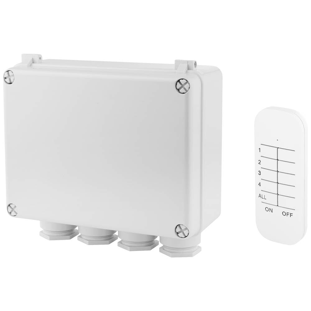 Smartwares Plug & Connect Garden kit – Multi-channel switching box and remote control for outdoor lighting control – Up to 3x 400W – Up to 30 m wireless range – SH4-99652