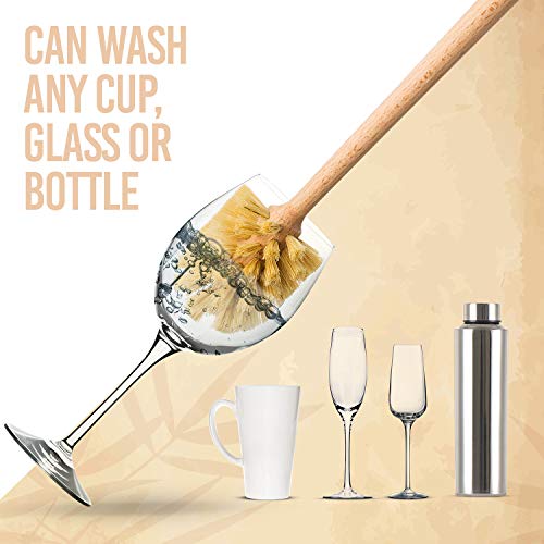 Bamboo Dish Brush Set For Cleaning Dishes Pots and Pans Includes 1