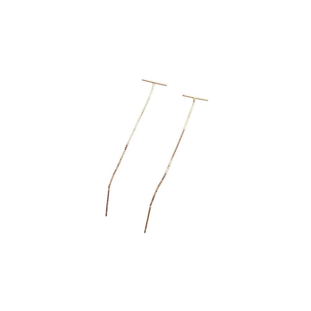 Minimalist Tiny Threader Bar Earrings for Women Girls S925 Sterling Silver Charm Long Tassel Chain Drop Dangling Simple Wire Thread Piercing Ear Stud Hypoallergenic Fashion Chic Earring (Gold)