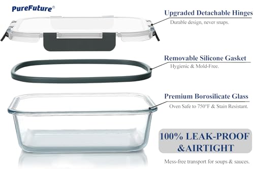 Pure Future 24-Piece Set (12-Pack) Borosilicate Glass Food Storage Containers with Upgraded Detachable Locking Lids - Leak Proof Meal Prep Lunch Boxes, Oven/Microwave Safe