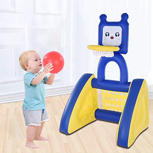 Bokeley Smart Shots Sports Center, 2-in-1 Children's Inflatable Basketball Football Rack Foldable Indoor Outdoor Toddler Toys Rack Kids' Entertainment (Multicolour)