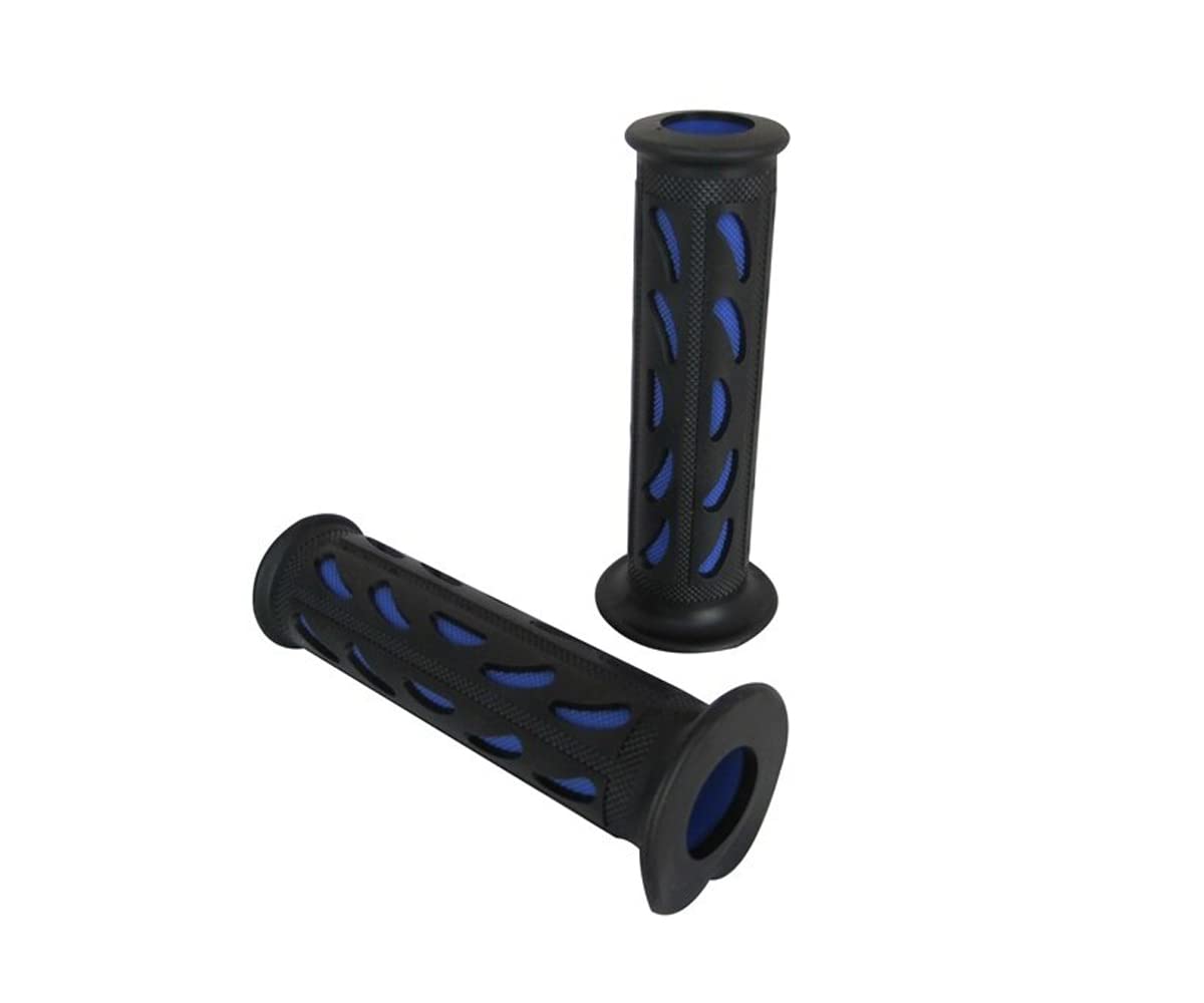 Motorbike Grips Handgrips Soft Silicone Rubber for 7/8" 22mm Handlebars (Black & Blue)
