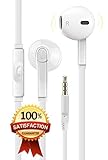 Premium Earphones Earbuds Headphones [Ergonomic Comfort Fit] with Stereo Mic & Remote Control for iPhone, iPad, iPod, Smartphones,Tablets, MP3/MP4 Players, Devices with 3.5mm and More - White
