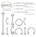 Jstyle 60Pcs Body Jewelry Piercing Lot Stainless Steel Nose Horseshoe Lip Tongue Eyebrow Tragus Body Piercing Navel Belly Ring Barbells 14G-16G
