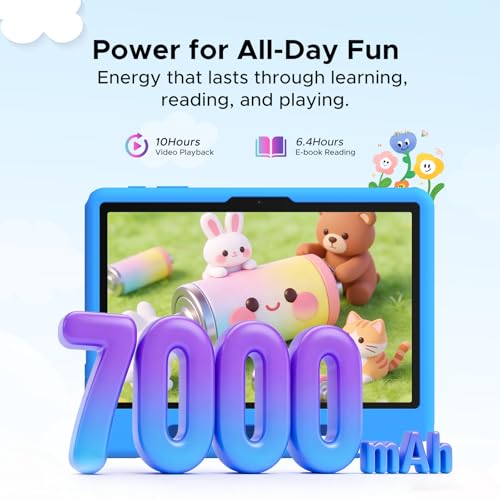 POPUX P10 Kid Tablet 10 Inches, Tablet for Children with 32GB RAM+64GB ROM, 90Hz Android 16 Tablet with Gemini AI, T310 Quad-Core, 7000mAh, 5G WiFi, 8MP+5MP, Tablets with Pen, Silicone Case, Blue