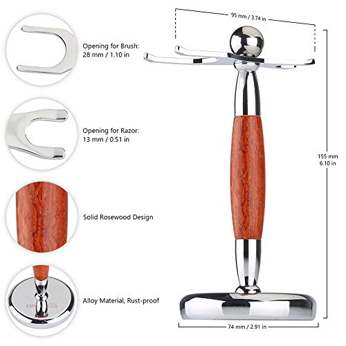 Shaving Brush and Stand, Anbbas Pure Badger Bristle Hair Shave Brush Wood & Alloy Long Hand and Chrome Shaving Stand Set for Double Edge Safety Razor Traditional Shaving Razor Women Men