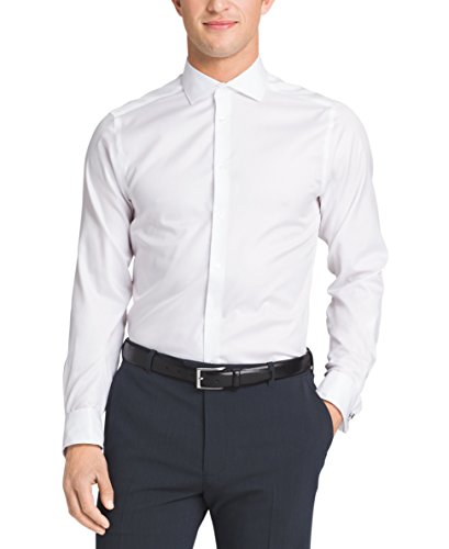 Calvin Klein Men's Dress Shirt Slim Fit Non Iron Solid French Cuff, White, 16" Neck 34"-35" Sleeve