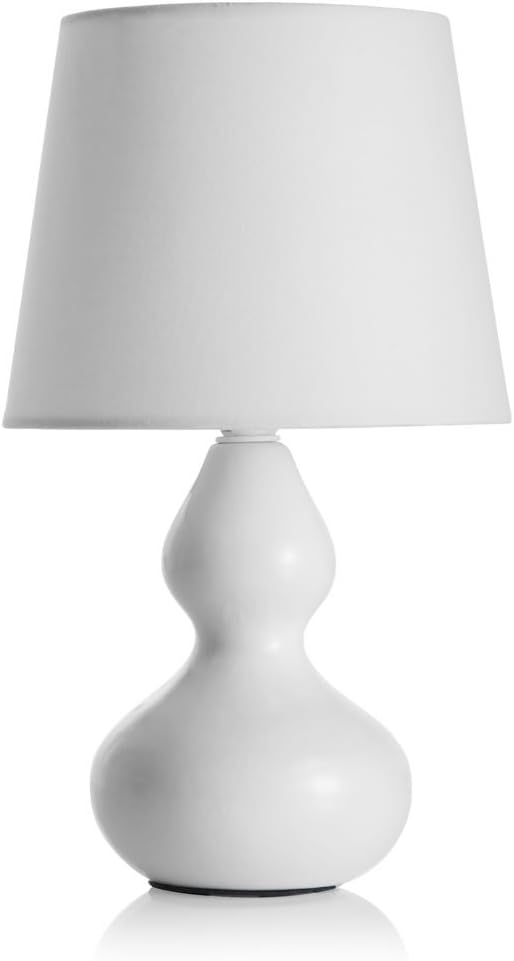 Contemporary Ceramic Bedside Table Lamp White Base White Shade