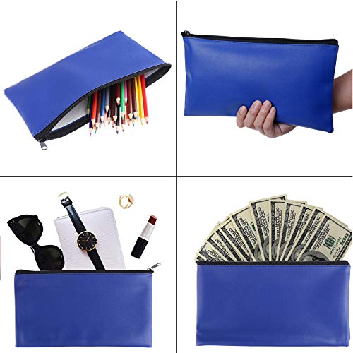 Zipper Bank Bags,4 Pack Money Pouch Bank Deposit Bag PU Leather Cash and Coin Pouch Bank envelopes with Zipper (Blue)