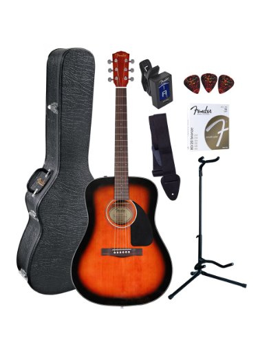 Fender CD-60 Dreadnought Acoustic Guitar Bundle with Hard Case, Strap, Strings, Tuner, Picks, Austin Bazaar Instructional DVD, and Polishing Cloth - Sunburst