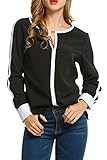 ACEVOG Women Cut Out Slit Long Sleeve Round Collar Contrast Color Blouse Tops