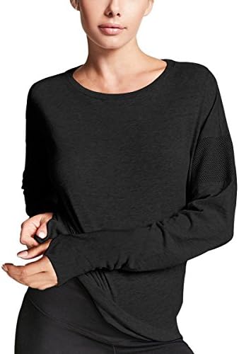 Yucharmyi Women's Comfort Long Sleeve T-Shirt Casual Long Sleeve Round Neck Loose T Shirts Blouses Tops Long Sleeve T-Shirts Blouses with Thumb Holes Stretch Tops (Black, XL)
