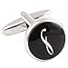 HJ Men's 2PCS Rhodium Plated Cufflinks Silver Initial Letter Shirt Wedding Business 1 Pair Set Black S