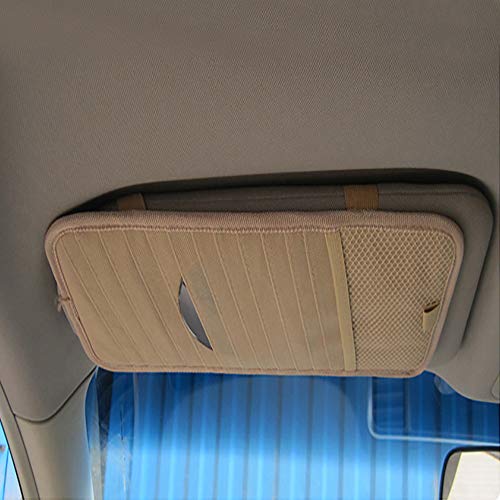 2Pcs Beige Car Sun Visor Organizer CD Holder Case Pocket Storage Pouch 12 Disc Auto CD Storage Case Sleeve Wallet Clips Stowing Tidying - Thumbnail 2