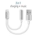 2 in 1 Lightning iPhone 7 Adapter, ATOOL Lightning to 3.5mm and USB Charger Audio Earphones Jack Cable [No Music Control] for iPhone 7/7 Plus - Silver