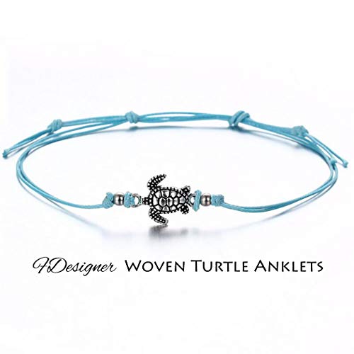 Fdesigner Boho Turtle Anklets Bracelet Set Woven Foot Chain Rope Decorative Beach Jewelry for Women and Girls 3pcs (Style |)