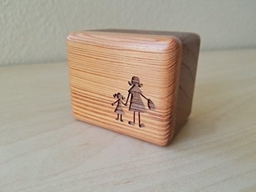 Wooden music block with a mom and daughter holding hands image engraved to the front, playing the song You are my sunshine