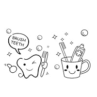 Kentop Removable Wall Stickers Toothbrush Toothpaste Cute Brush Teeth Toilet Stickers Funny Decor Decals Bathroom Washstand Wallpapers
