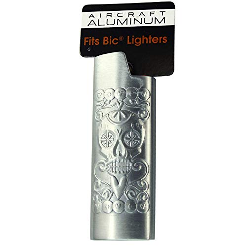 Embossed Lighter Case for BIC Lighters, Aircraft Aluminum, Lightweight & Durable – Sugar Skull