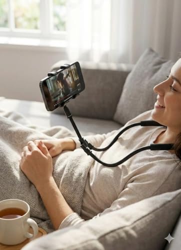 Suporte Articulado Flexível para Celular, Suporte de Pescoço Universal 360 Graus, Mãos Livres, Preto ideal para Leituras.