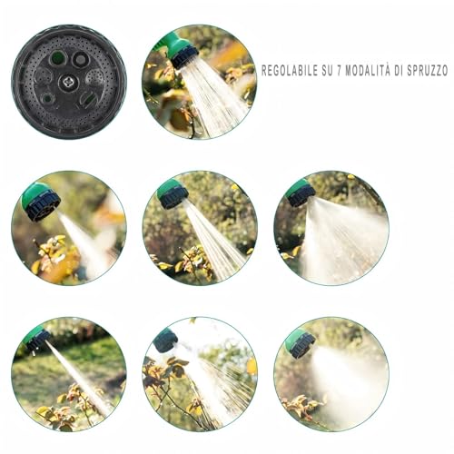 XIBALOM Thickened Extendable Garden Hose 15m 50FT Water Hose with 7 Functions with Garden Water Gun & Universal Adapter 1/2" and 3/4 for Lawn, Garden