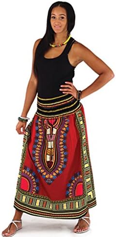 African Women's Traditonal Dashiki Print Maxi Skirt, One Size, Many Colors (Burgundy)