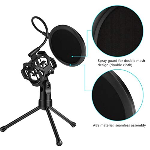 POTENCO Mini Microphone Filter Shockproof Desktop Tripod Stand Microphone Mount