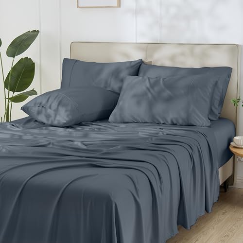 GOKOTTA Bamboo King Size Sheet Set Stone Grey