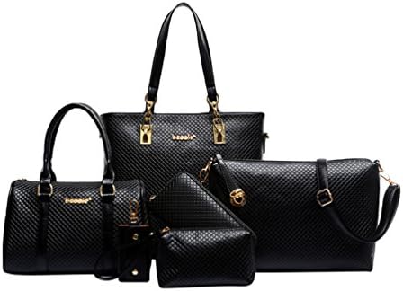Kairuun Women Handbag Nylon Waterproof Tote Clutch Purse Key chain 6 Piece Set Bag Solid Color