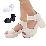 Women Summer Sandals Velcro High Platform Shoes Block Heel chunky Creeper Pump