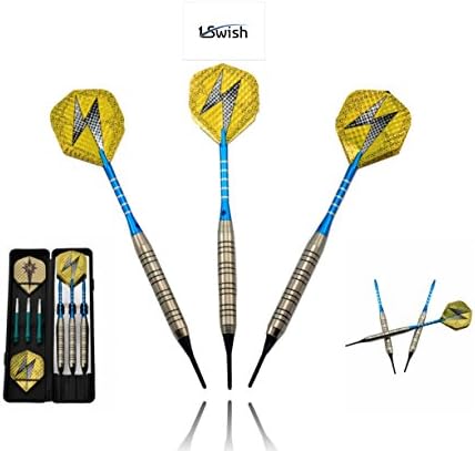 Soft Tip Professional Darts Set - 3 Classic Steel Barrels 18 Grams, 3 Aluminium and 3 Nylon Shafts, 6 Metallic Flights &amp; 1 Slim Case for Accessories by 1Swish
