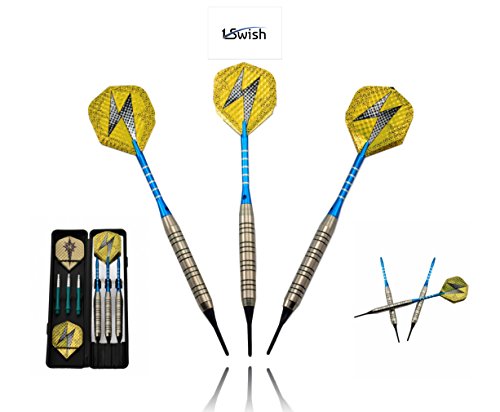 Soft Tip Professional Darts Set - 3 Classic Steel Barrels 18 Grams, 3 Aluminium and 3 Nylon Shafts, 6 Metallic Flights &amp; 1 Slim Case for Accessories by 1Swish