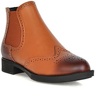 AalarDom Women's Solid Low Heels Round Closed Toe Pu Pull On Boots