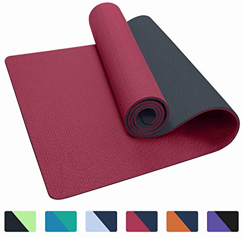 IUGA Yoga Mat Non Slip Textured Surface, Reversible Dual Color, Eco Friendly Yoga Mat with Carrying Strap, Thick Exercise & Workout Mat for Yoga, Pilates and Fitness (72″x 24″x 6mm)